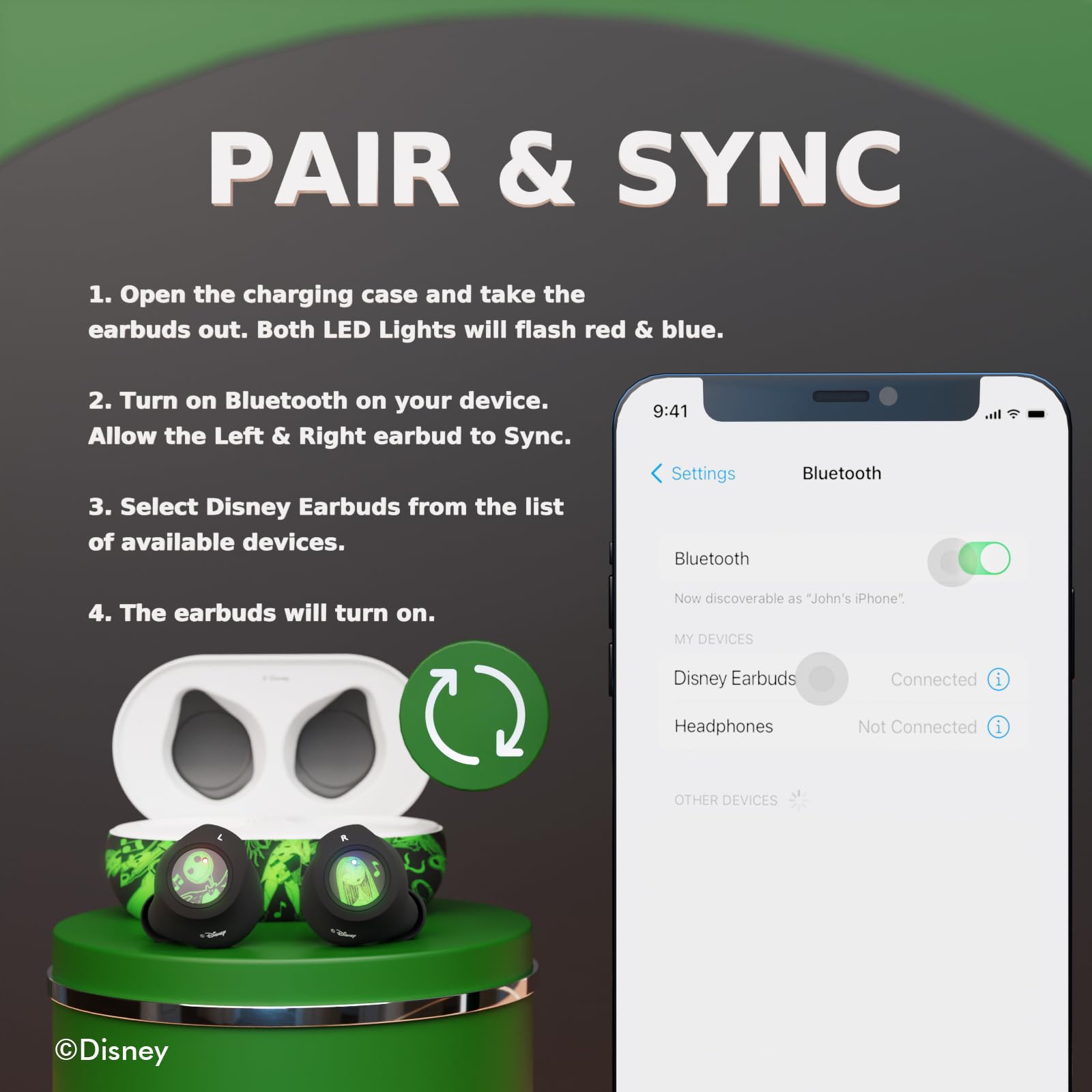 Disney Nightmare Glow in The Dark TWS Earbuds